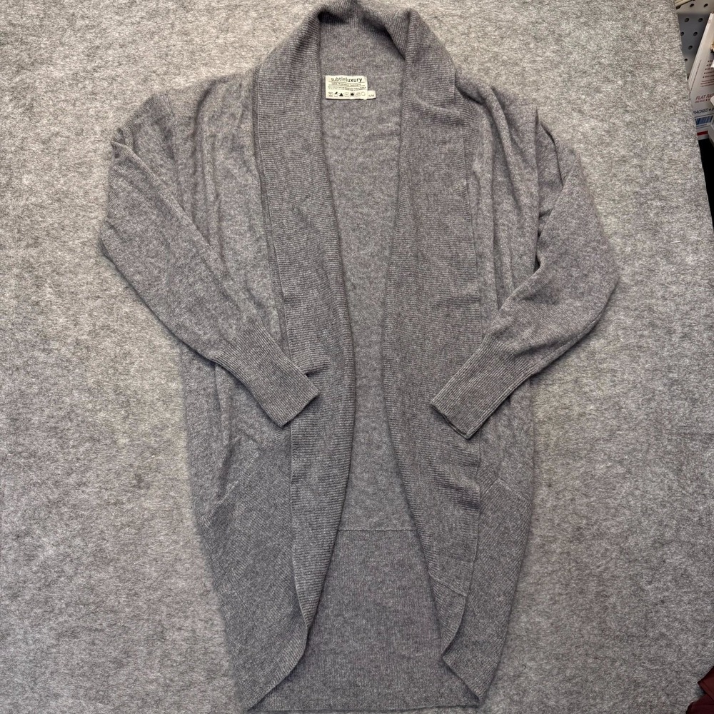 Subtle Luxury Cardigan Womens S Shawl Collar Cashmere Gray Solid SEO